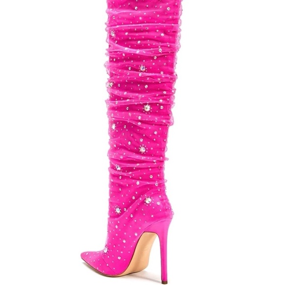 Vibrant Pink Embellished Over the Knee Boots - Picture 2 of 4